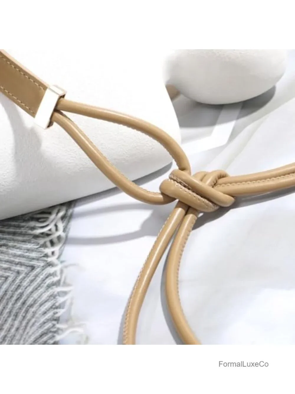 PU Leather Knotted Thin Waist Belt for Women